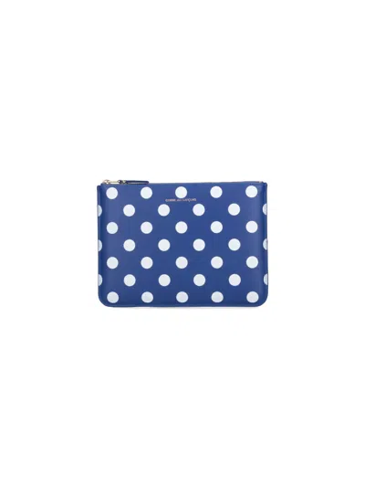 Comme Des Garçons Polka Dot Zip Wallet In Blue