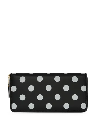 Comme Des Garçons Polka Dot-print Leather Wallet In Black