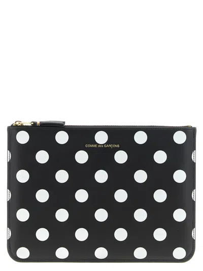 Comme Des Garçons Polka-dot-print Calf Leather Pouch In Black