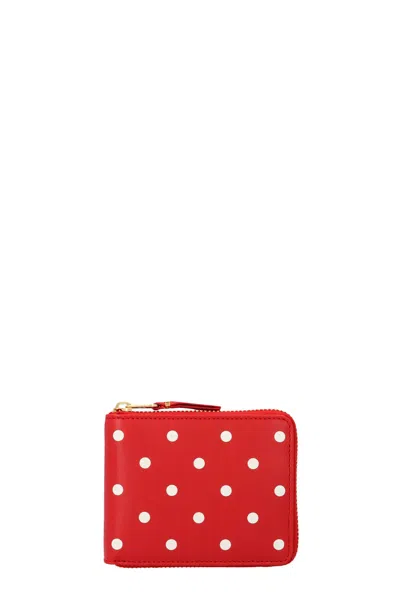 Comme Des Garçons Polka Dots Printed Wallet In Red