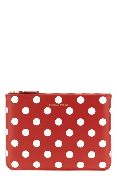 Comme Des Garçons Polka Dot-print Leather Wallet In Red
