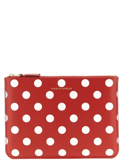 Comme Des Garçons Polka Dots Printed Wallet In Red