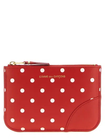 Comme Des Garçons Polka-dot Calfskin Card Case In Red