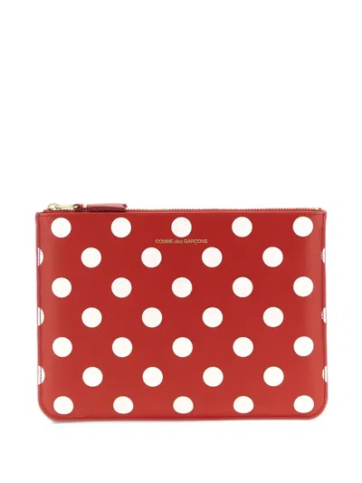 Comme Des Garçons Polka-dot Leather Wallet In Red