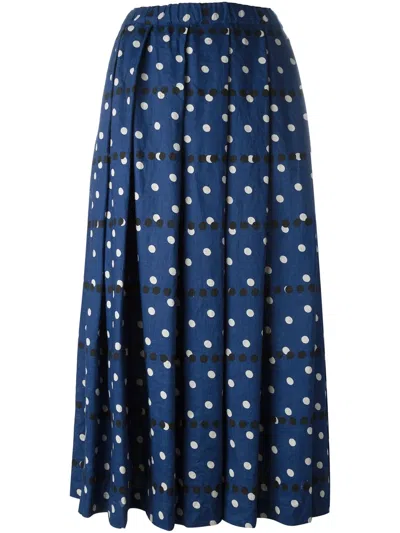 Comme Des Garçons Polka-dot Pleat Skirt In Blue