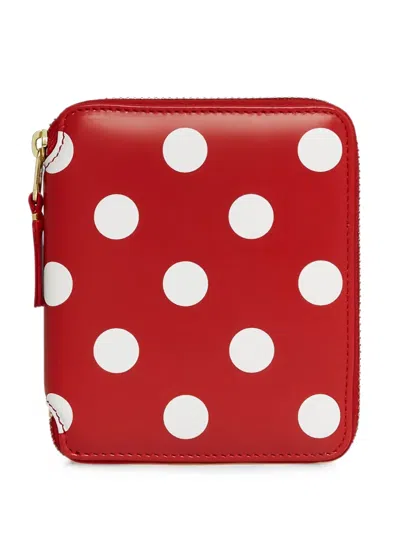 Comme Des Garçons Polka-dot Zip-around Wallet In Red