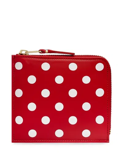 Comme Des Garçons Polka-dot Zip-around Wallet In Red