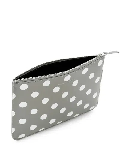 Comme Des Garçons Polka-dot Zip-top Pouch In Gray