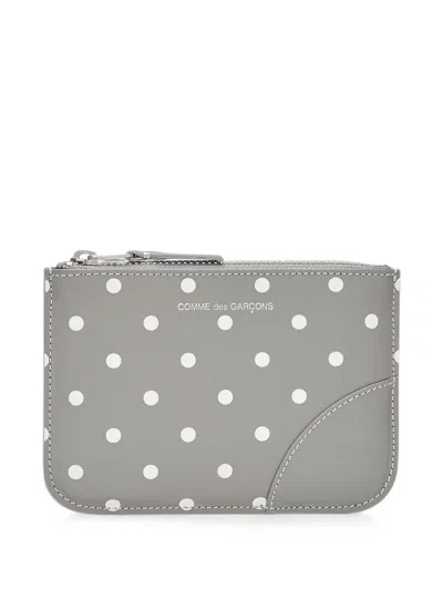 Comme Des Garçons Polka-dot Zip-top Purse In Gray