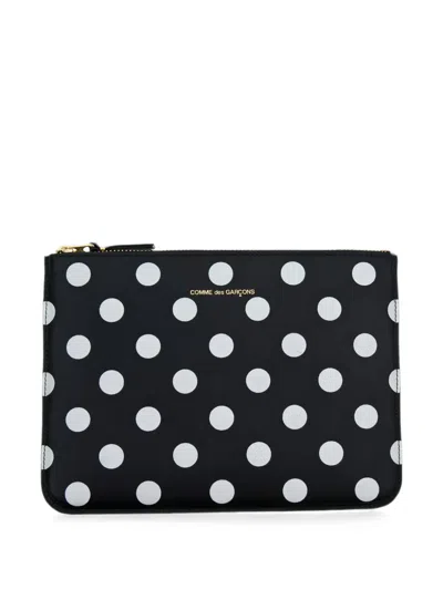 Comme Des Garçons Polka-dot-print Calf Leather Pouch In Black