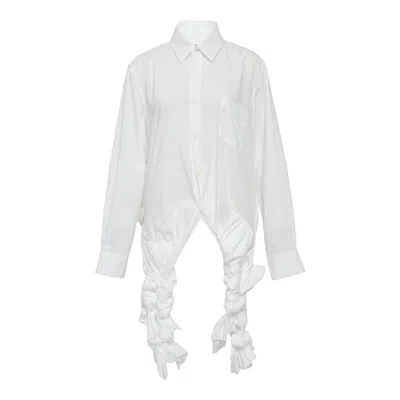Comme Des Garçons Polyester Braided Hem Blouse In White