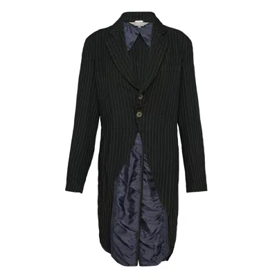 Comme Des Garçons Polyester Chalk Stripe X Cotton Coat In Black