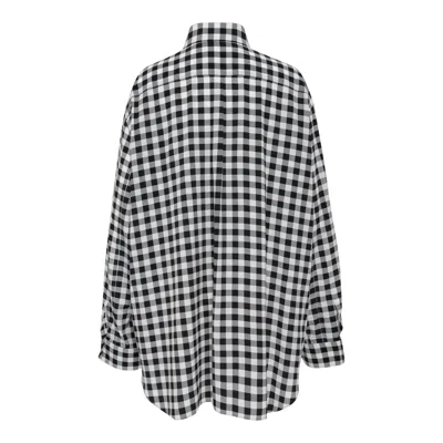 Comme Des Garçons Polyester Crepe De Chine Check Blouse In Black