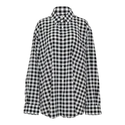 Comme Des Garçons Polyester Crepe De Chine Check Blouse In Black