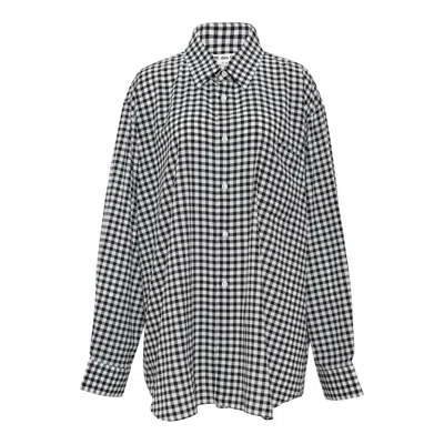 Comme Des Garçons Polyester Crepe De Chine Check Blouse In Black