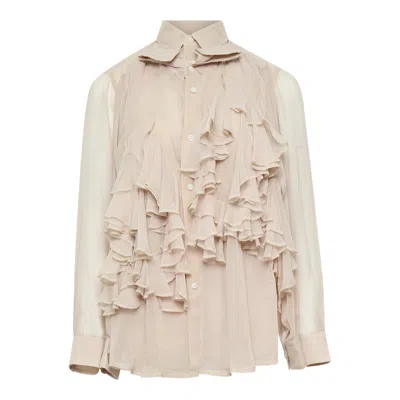 Comme Des Garçons Polyester Georgette Blouse In Neutral