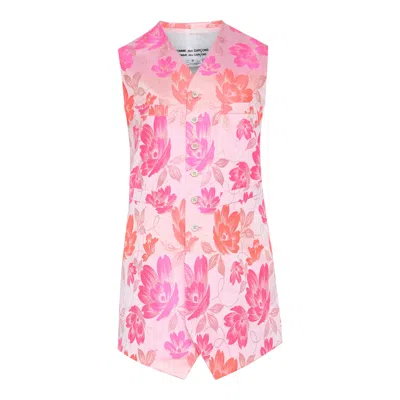 Comme Des Garçons Polyester Jacquard Floral Vest In Multi