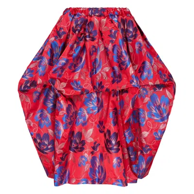 Comme Des Garçons Polyester Jacquard Flower Pattern Skirt In Red