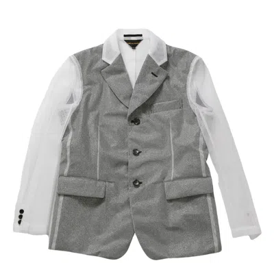 Comme Des Garçons Polyester Mesh X Wool Gabardine Jacket In Gray