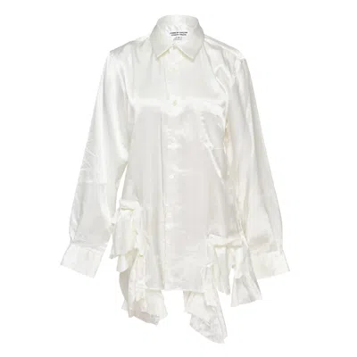 Comme Des Garçons Polyester Satin Garment Washed Blouse In White