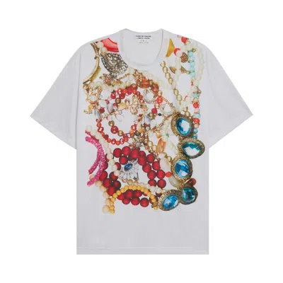 Pre-owned Comme Des Garçons Polyester Smooth Print T-shirt 'white/d Pattern' | Women's Size S