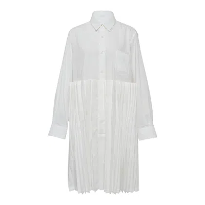 Comme Des Garçons Polyester Spun Broad Pleated Blouse In White