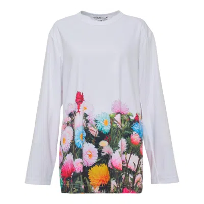 Comme Des Garçons Polyster Jersey B Pattern Long Sleeve Tee In White