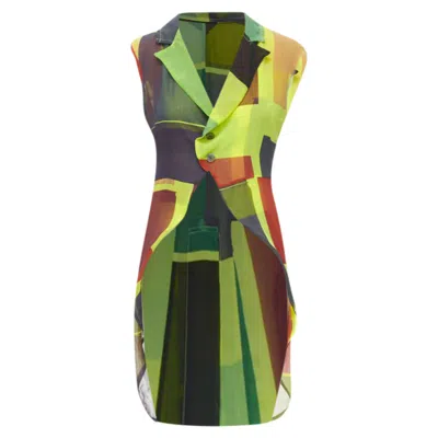 Pre-owned Comme Des Garçons Comme Des Garcons Pop Colorblock Layers Cutaway Vest In Green