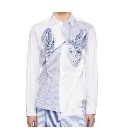 Comme Des Garçons Poplin  Stripe 3d Roses Shirt In White