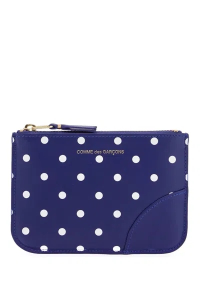 Comme Des Garçons Portafoglio In Pelle Di Vitello Blu Con Pois Bianchi E Chiusura Zip In Blue