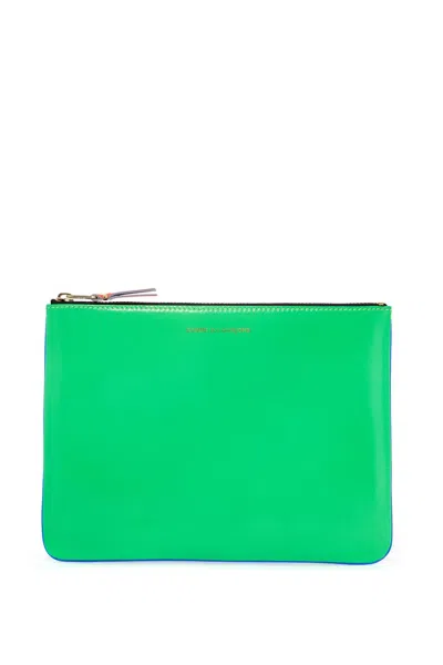 Comme Des Garçons Portafoglio Super Fluo Blu Verde In Pelle Di Capra Unisex Sottile Con Zip In Blue