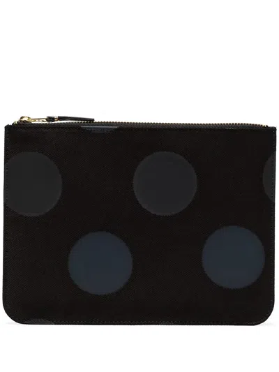 Comme Des Garçons Polka Dot Canvas Pouch With Zip In Black