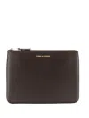 Comme Des Garçons Wallets Triple Stitch Leather Zip Pouch In Brown