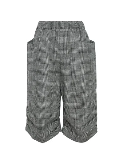 Comme Des Garçons Prince Of Wales Ruched Trousers In Gray