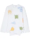 Comme Des Garçons Asymmetric Print Knit Blouse In White And Multicolour For Men In White