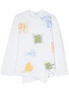Comme Des Garçons Asymmetric Print Knit Blouse In White And Multicolour For Men In White