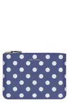 Comme Des Garçons Wallet Printed Leather Flat Pouch In Blue