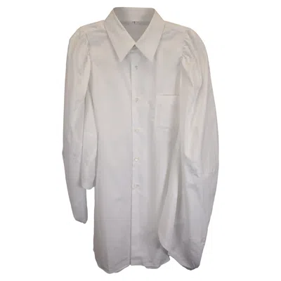 Comme Des Garçons Puff Sleeve Shirt Dress In White Cotton
