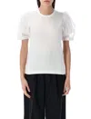 Comme Des Garçons Sheer Detail Puff Sleeve Top In White