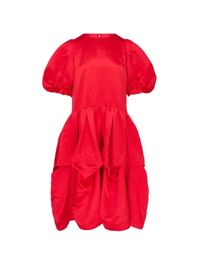 Comme Des Garçons Puff-sleeve Tiered Dress In Red