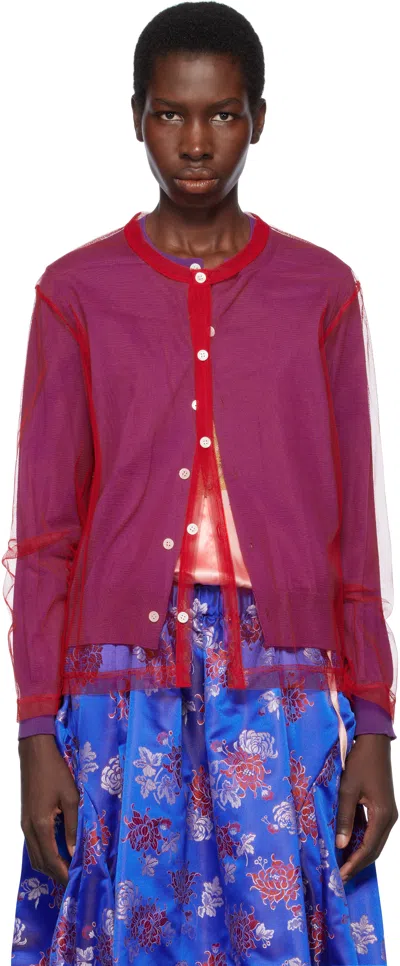 COMME DES GARÇONS PURPLE & RED WORSTED WOOL X NYLON TULLE CARDIGAN