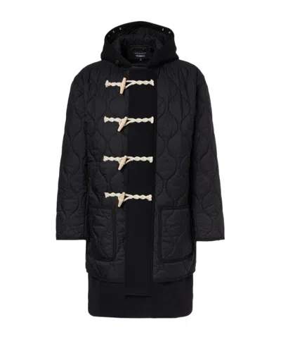 Comme Des Garçons Quilted Wool Duffel Coat In Black