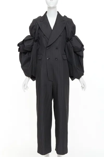 Pre-owned Comme Des Garçons Rare Comme Des Garcons 2013 Grey Pinstriped 3d Ruffle Sleeves Blazer Jumpsuit S In Gray