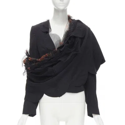 Pre-owned Comme Des Garçons Rare Runway Comme Des Garcons 1995 Black Red Rose Tulle Scalloped Sash Blazer M