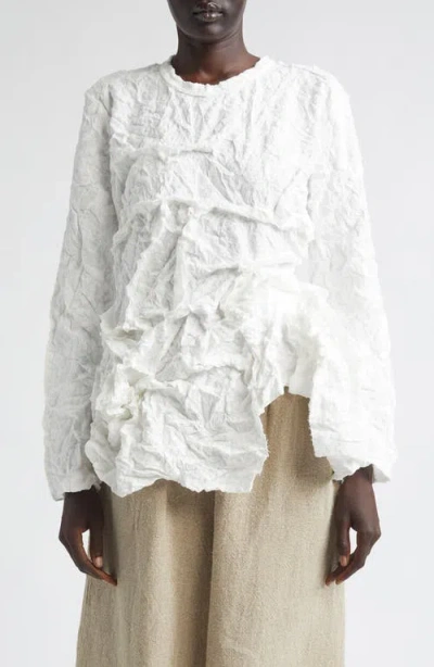 Comme Des Garçons Raschel Knit Crushed Ruffle Top In White