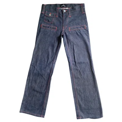 Pre-owned Comme Des Garçons Raw Denim Red Stitched Bootcut Jeans In Blue