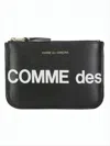 Comme Des Garçons Rectangular Cowhide Clutch With Gold Accents And Typography In White