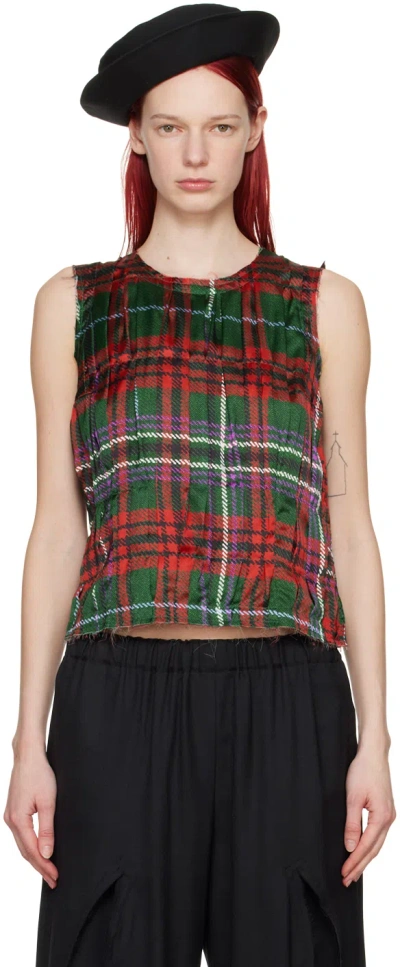 Comme Des Garçons Red & Green Pleated Tank Top In 1 6 Pattern