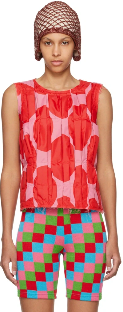 Comme Des Garçons Red & Pink Pleated Top