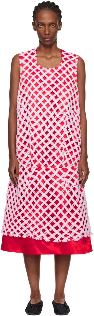 Comme Des Garçons Red & Pink Tulle Braided Mesh Midi Dress
